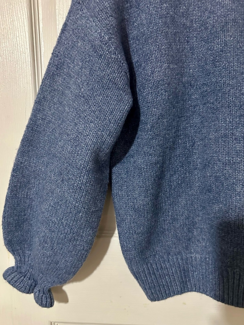Simple Blue Ruffled Mock Neck Sweater - Picture 3 of 3